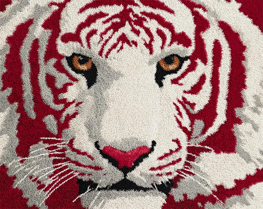 Kitquiver Rug Kits for Adults Latch Hook Printed White Tiger DIY Crafts Crochet Yarn Handmade Embroidery with Printed Canvas Needlework for Home Decor 15X20In