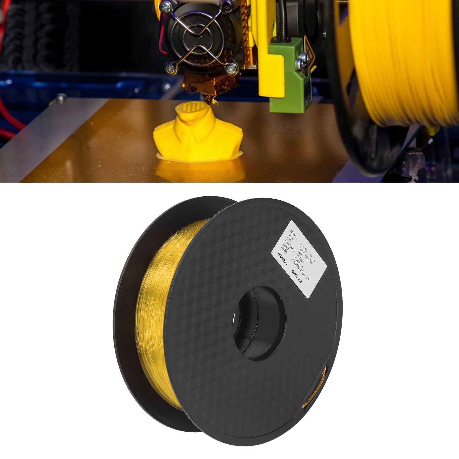 FLEXMAN Filament TPU, Szpula 1 Kg Wysoka Przepuszczalność Brak Bloku Koła Pasowego Filament do Drukarki 3D Miękki, Elastyczny Materiał Eksploatacyjny do Materiałów Eksploatacyjnych (Przejrzysty żółty)