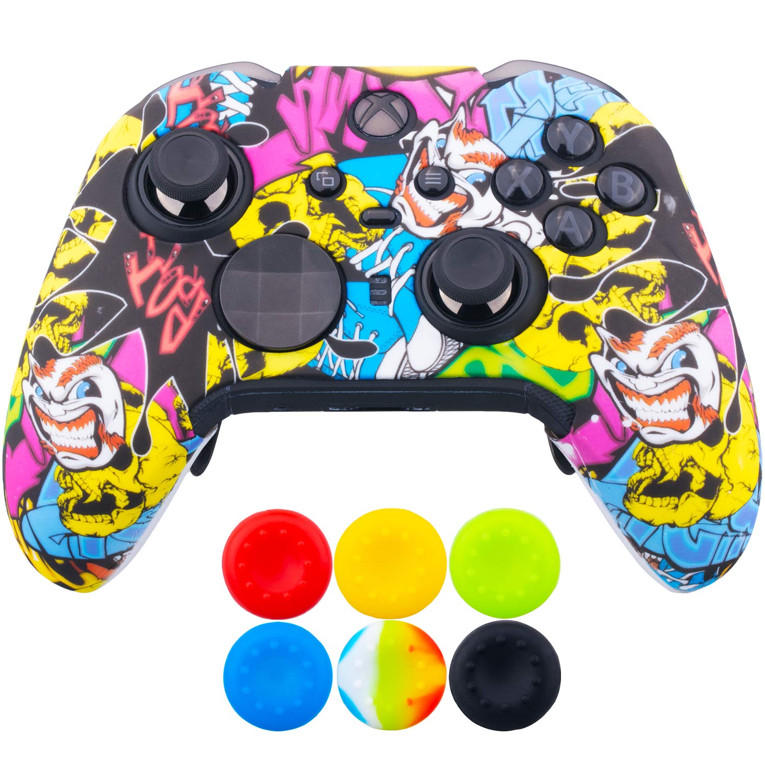 1 x Funda Protectora de Silicona con impresión de Transferencia Personalizada, diseño de Calaveras de Dibujos Animados + 6 Thumb Grips para el Mando Xbox Elite Controller Series 2