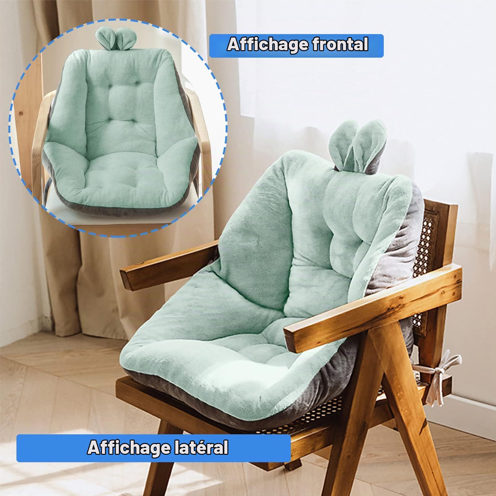 Coussin de Siège avec Dossier Coussin Coccyx Anti Escarres Ergonomique pour Soulager Les Maux de Dos Coussins de Chaises Bureau Voiture Coussin Assise Sol (Vert, 45x45cm)