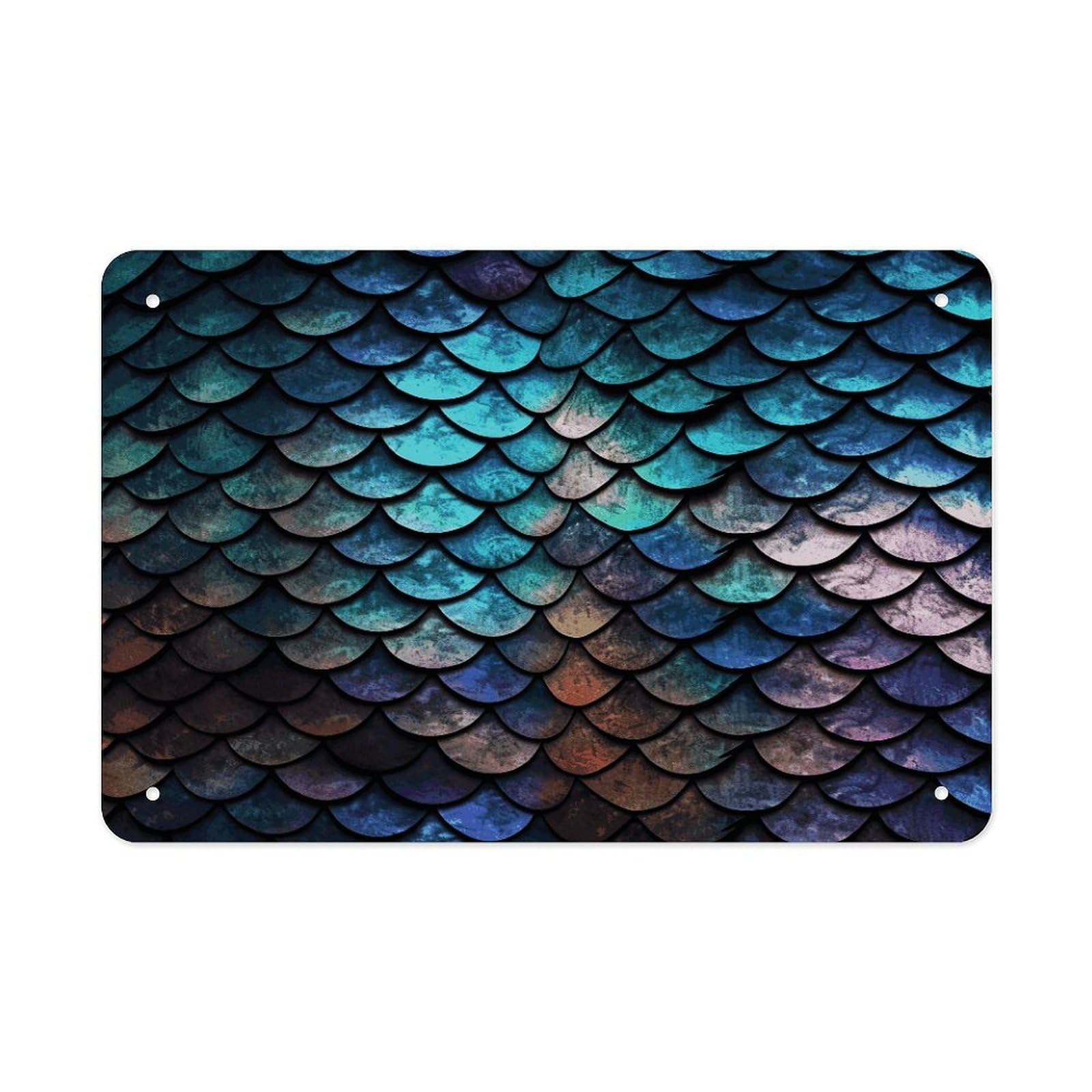 Fekiloot Style 3D Magical Dragon Scales Pattern Metal Signs Wall Art Tin Sign