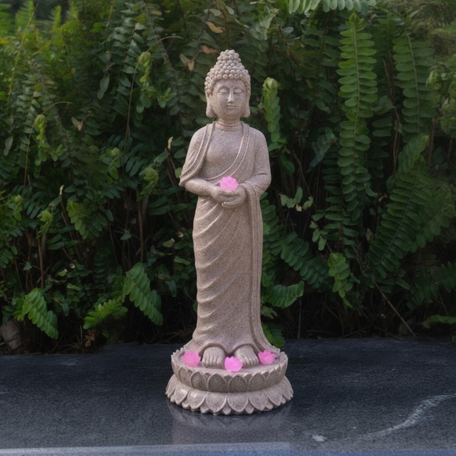 Statua Buddha in Resina Lampada Solare Figura Ornamentale Scultura da Giardino Resina Resistente Agli Agenti Atmosferici con Luce Tenue Adatta Aiuola, style to 4