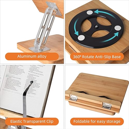 Miniatura 4 de wishacc Soporte giratorio de 360, soporte para libros de cocina, oficina en casa, laptop, tableta, Kindle (15.4 x 11 pulgadas)