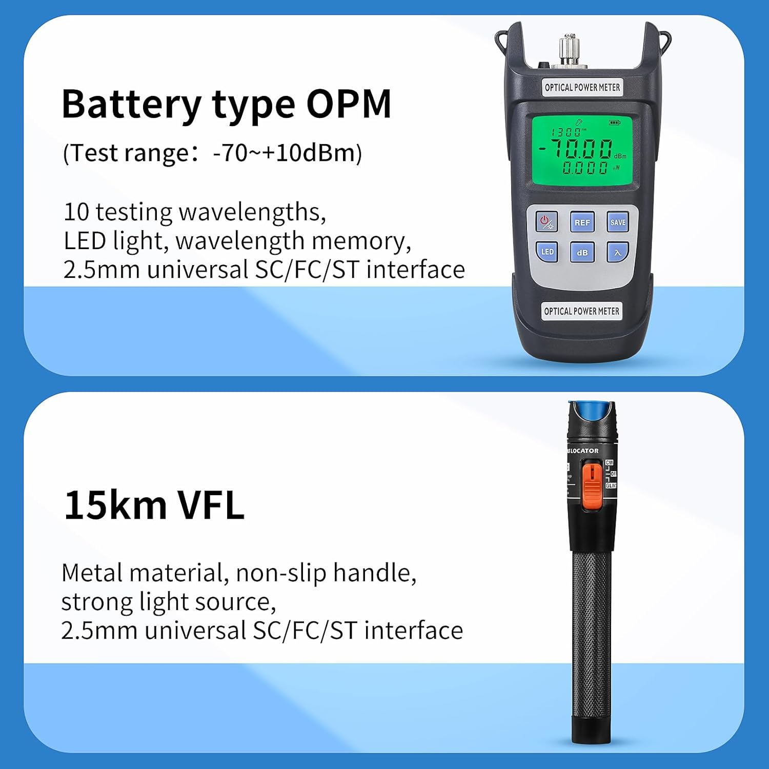 FTTH fiber optic tool kit 8-in-1 fiber optic terminal kit S-6C Optical Fiber Cleaver equipped with VFL15KM fiber optic tool kit Y710A optical power meter -70~+10dbm fiber stripping pliers