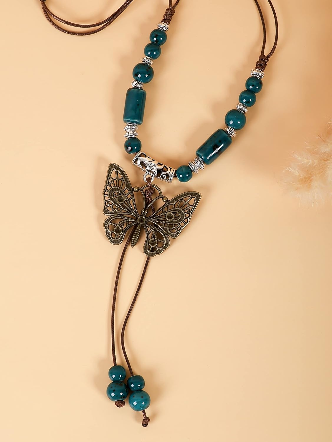 MINACHI Hippie Boho Colorful Ceramic Bead Butterfly Charm Pendant Y Necklace, Vintage Bohemian Statement Jewelry Gift for Women - Image 3