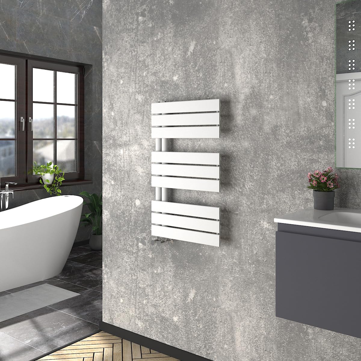 Warmehaus White Designer Heated Towel Rail Bathroom Ladder Radiator Warmer Central Heating Rads Flat Panel 824X500mm