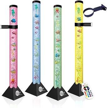 Brewish 4FT Bubble Tube Lamp with Replaceable Pump | 16 LED Color Changing Fake Aquarium Night Light with Remote & 12 Fish, No-Glue Design, Home Decor, Ideal Gifts, Sensory Lights for Autism & ADHD