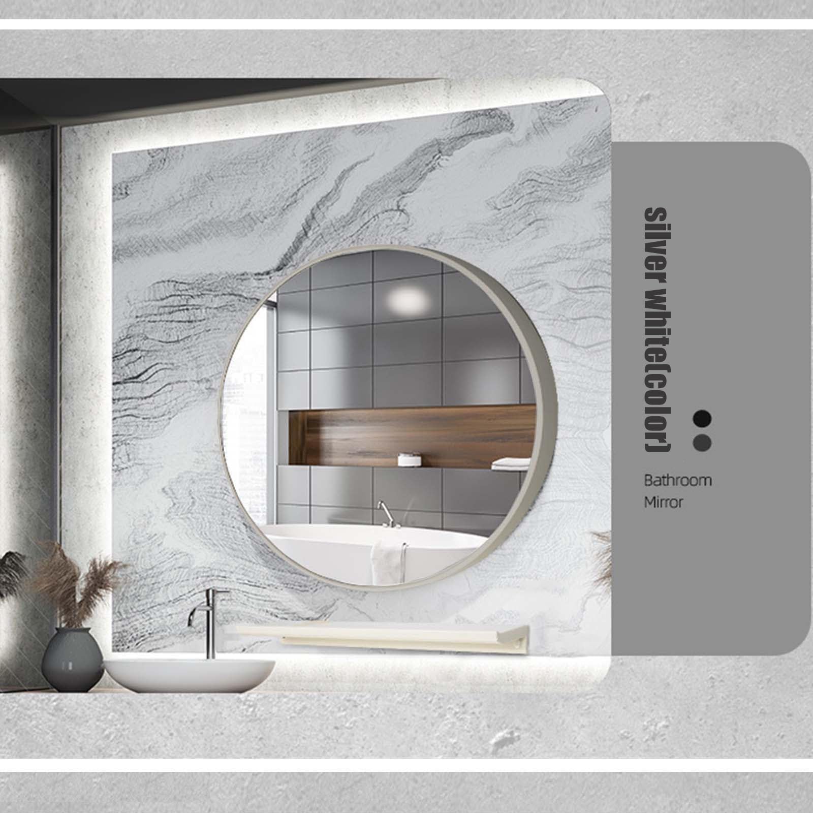 Okrągłe lustro ścienne z aluminiową ramą, dekoracyjne lustro 50 cm, do przedpokoju, łazienki, sypialni, salonu, przedpokoju, srebrno-białe, stylowa dekoracja domu