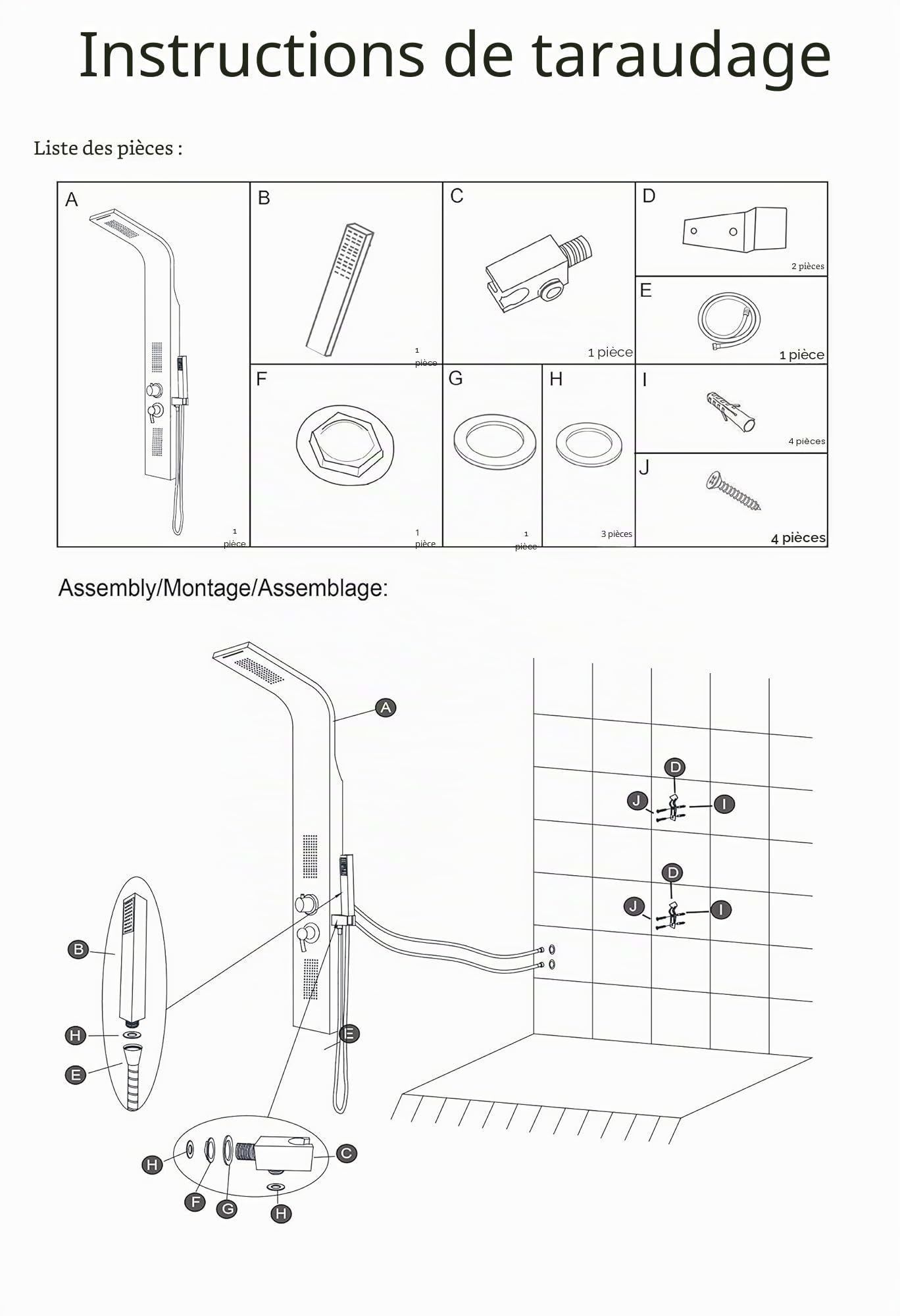 Système De Douche Thermostatique Avec Douche Et Cascade,Colonne douche en acier inox, douche à pluie, douche de massage et douche cascade pour salle de bain-15 * 47 * 130cm-acier inoxydable