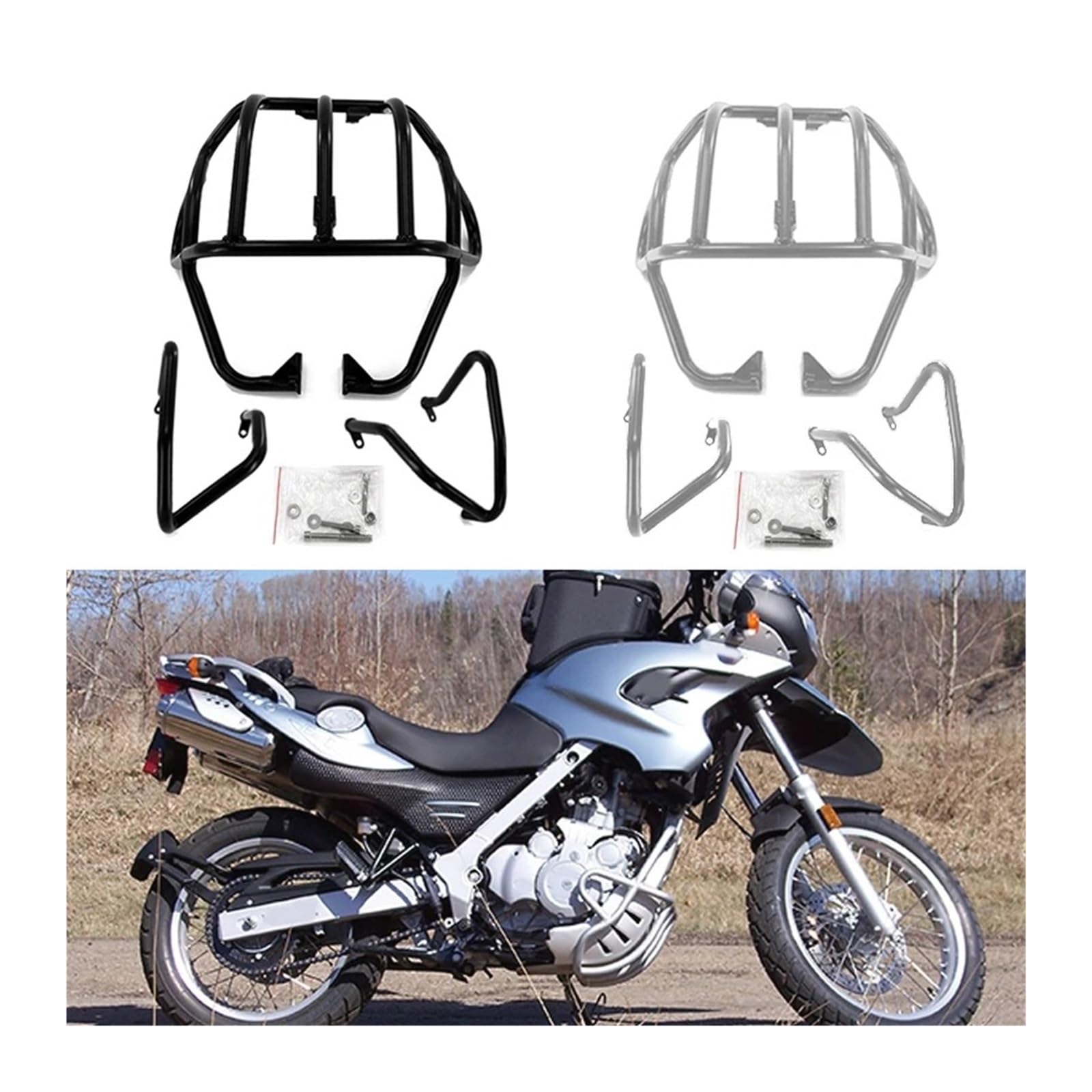 Für BMW F 650 GS Dakar 2000 2001 2002 2003-2007 Motorradzubehör Oberer + Unterer Motorschutzbügel Crash Bar Highway Protector Highway Sturzbügel Motorschutz(Black Upper)