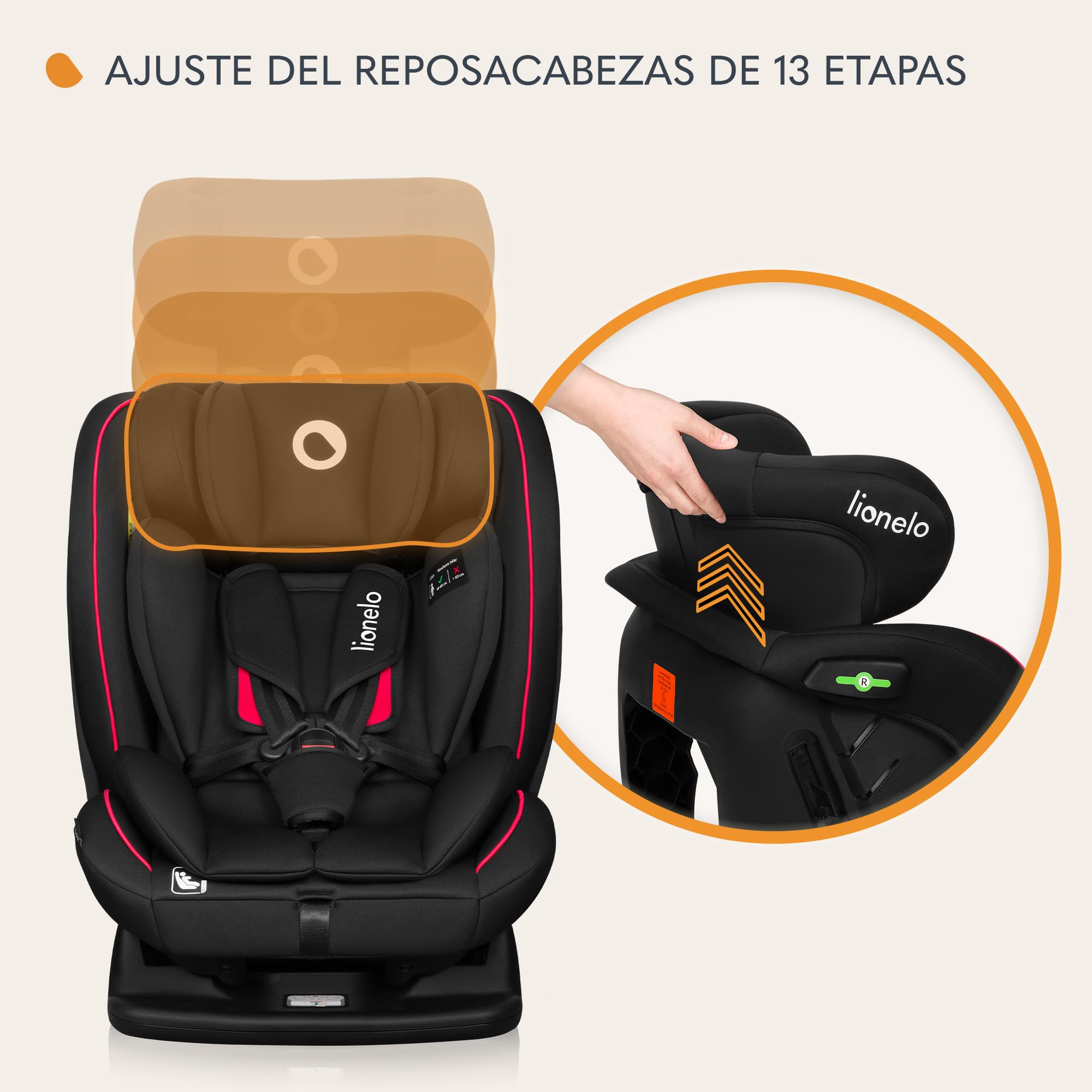 LIONELO AART I-SIZE Silla Coche Bebé 40-150 cm, Montaje con Cinturones de Seguridad, Reposacabezas e Inclinación Ajustables, Almohadilla lumbar y Reductor, Norma R129 i-Size