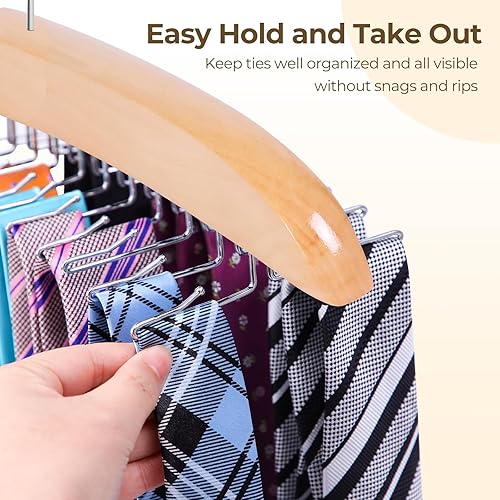 Miniatura 5 de Percha para corbata para armario Ohuhu 2 paquetes de 24 ganchos plegables para hombres, organizador de corbatas de madera, ahorro de espacio,