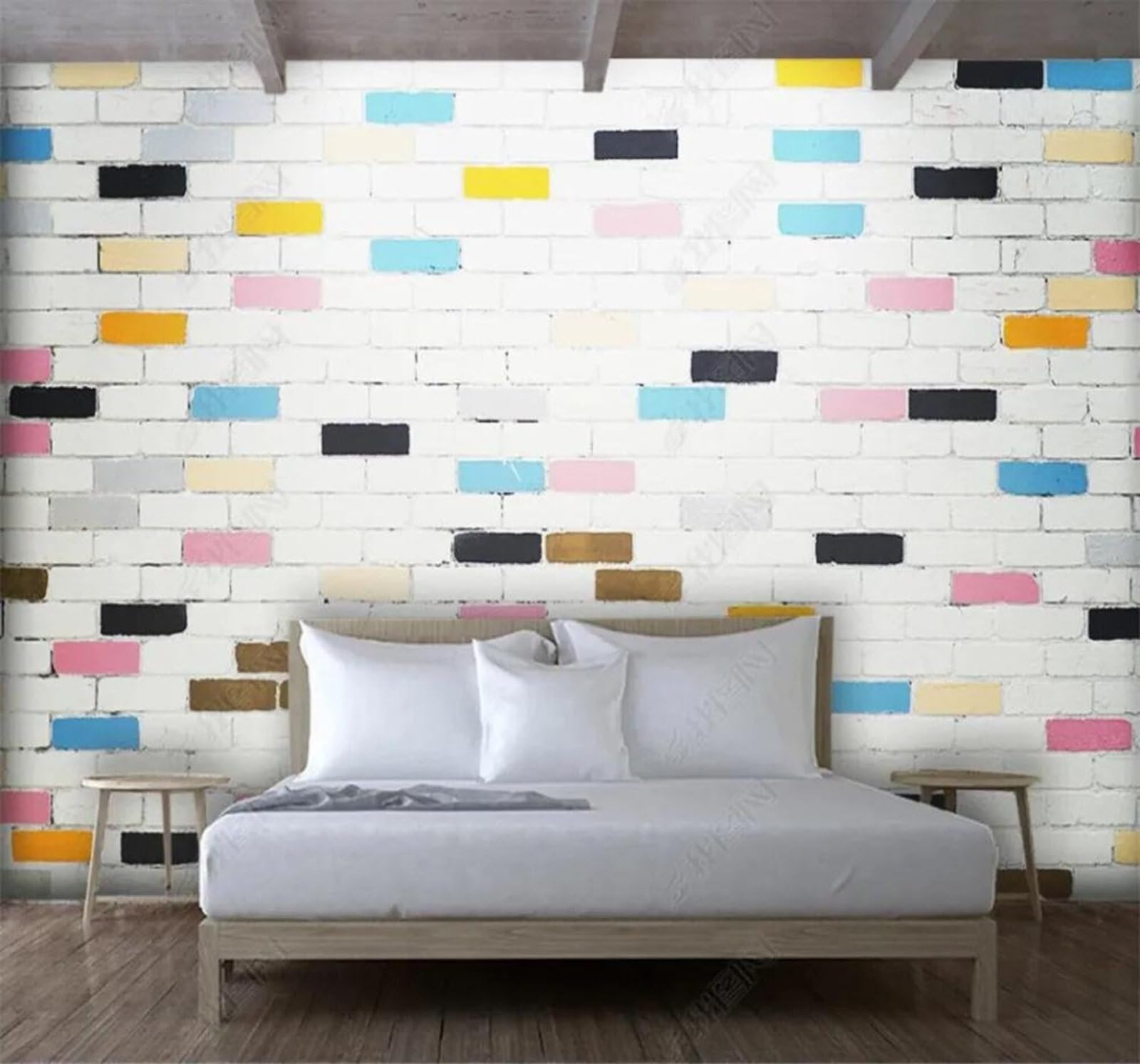 Tzxztt 250Cm×170Cm(B×H) Minimalist Fresh Aesthetic Colourful Brick Wall Modern 3D Wallpaper Premium Textured Silk Neutral Tones Material Ideal For Living Room Bedroom-250Cm×170Cm