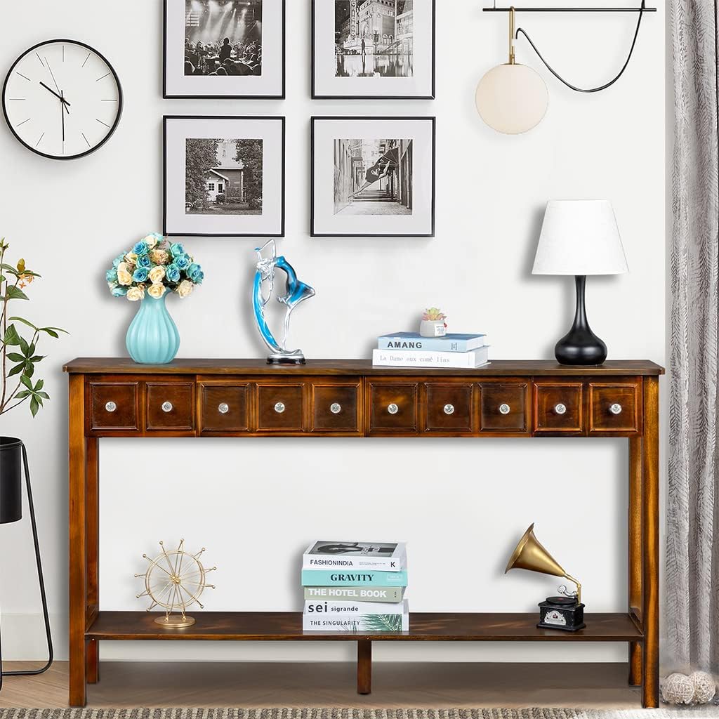 Amazon.com: Farmhouse Long Console Table with Storage Drawers and ...