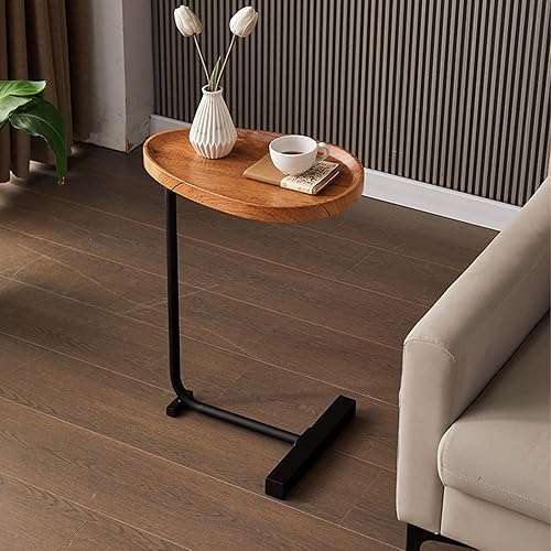 Miniatura 2 de Mesa auxiliar en forma de C, mesa auxiliar rústica para aperitivos, mesa redonda de 27.5 pulgadas de alto, mesa auxiliar que se desliza debajo del