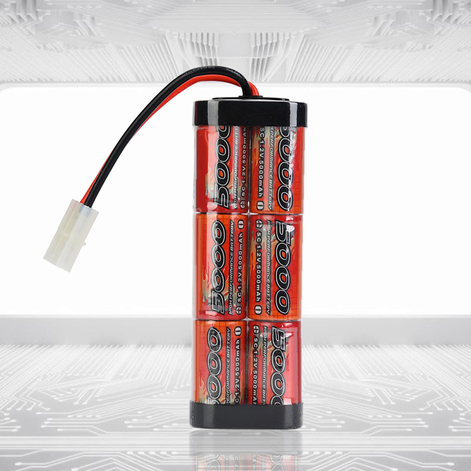 CHICIRIS Batteria Batteria da 5000MAH Ni MH 7.2V 5000MAH NIMH Ricaricabile Ad Alta capacità RC con Connettore per Auto da Corsa RC HPI Associata (BLACK)
