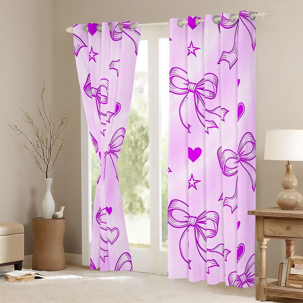 Homemissing Cortinas opacas con lazo morado degradado para dormitorio, sala de estar, cortinas opacas con lazo para oscurecer la habitación, 2 paneles de 66 x 72 pulgadas de largo