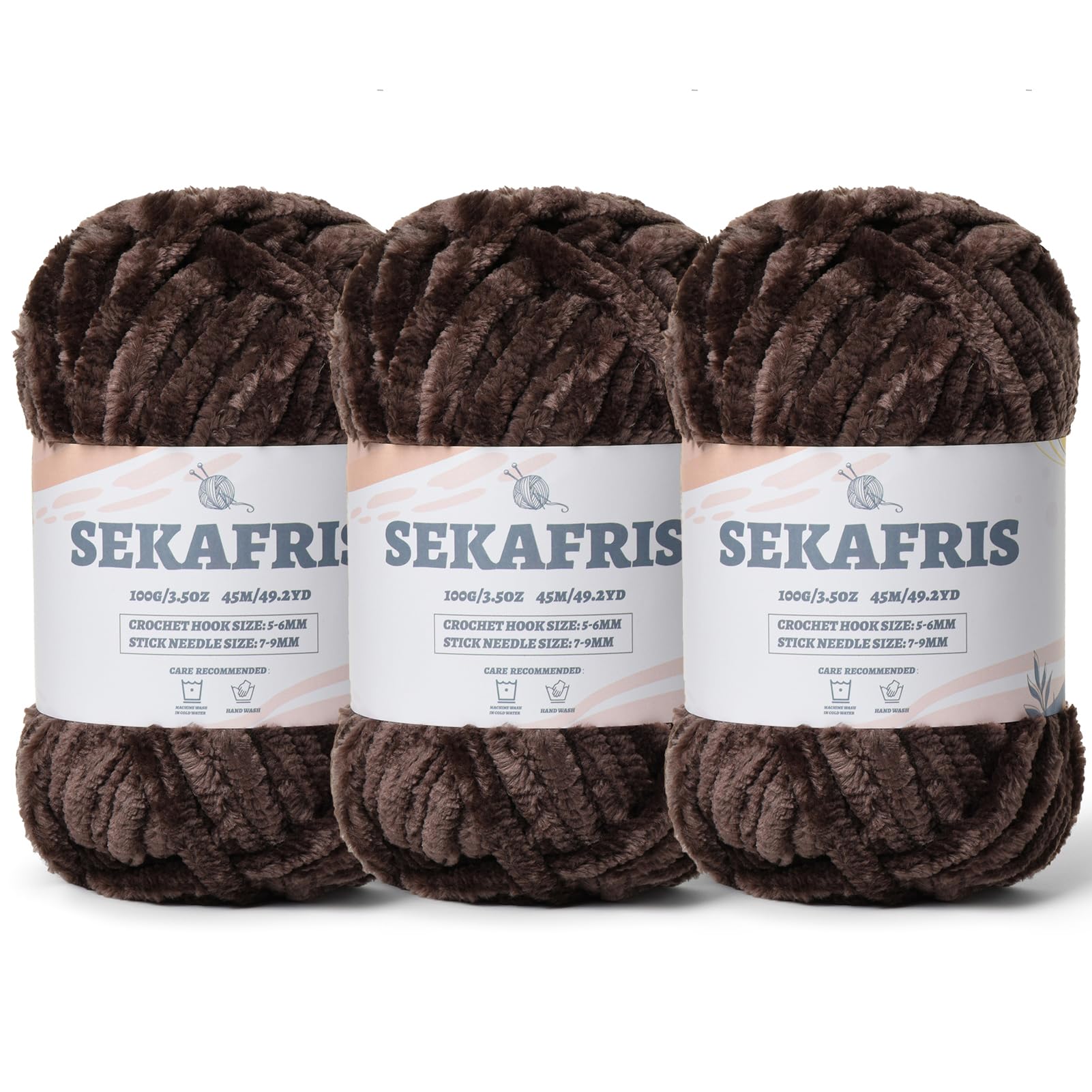 Chenille Velvet Soft Yarn Coffee 3 Pack