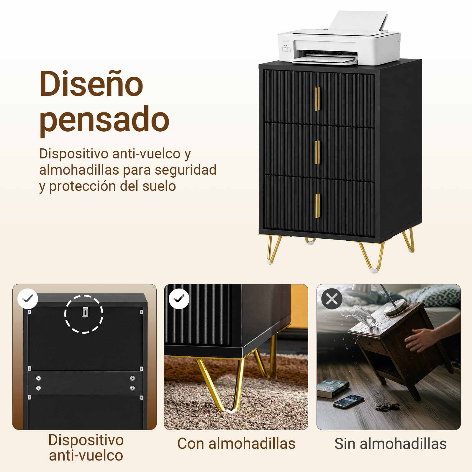 SoBuy Juego de 2 mesitas de Noche con 3 cajones, 40x40x63cm Dormitorio | Altura ergonómica 63 cm y carga 33 kg, mesa auxiliar moderna para espacios pequeños, color negro, FBT115-L-SCHx2
