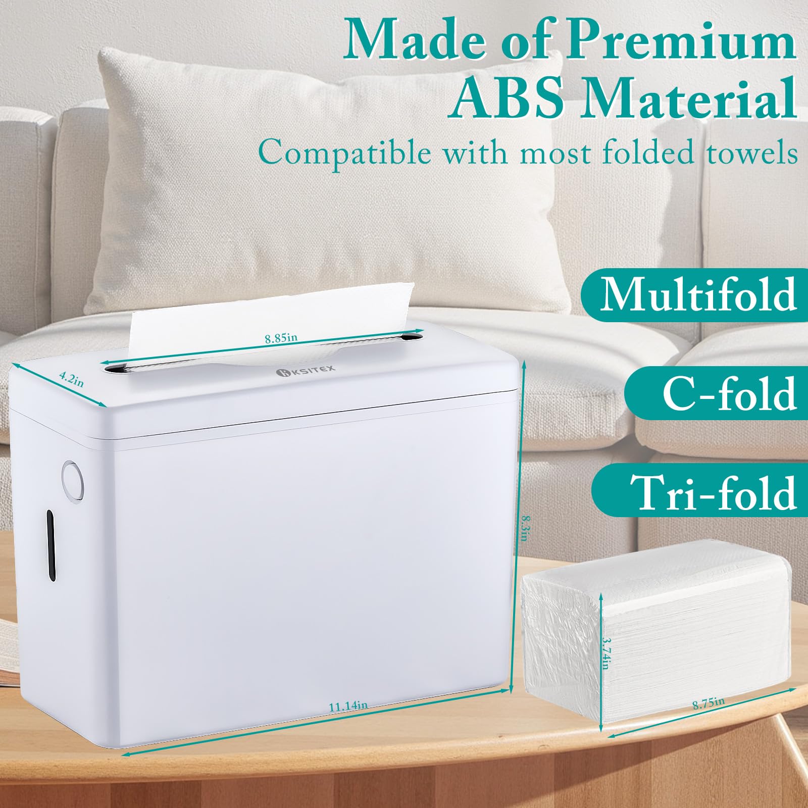 Distributeur de Serviettes Papier de Comptoir, Grande Capacité – pour Serviettes Z/C/Multi Pli, avec Base Anti-Dérapante (300 Feuilles, Blanc) pour Cuisine, Restaurant, Bureau Blanc