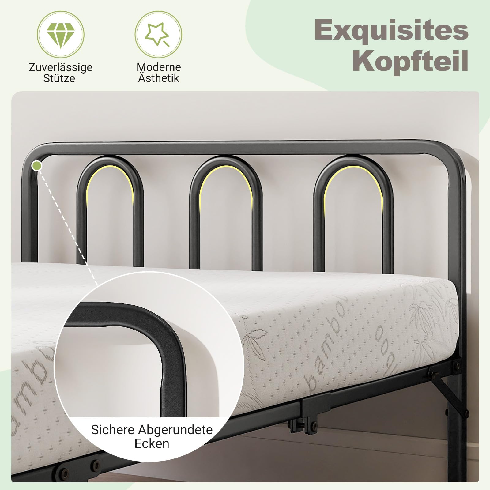 COSTWAY Klappbett 90x200 Erwachsene, Bett klappbar mit 10 cm Matratze, bis 220 kg, Gästebett Metallrahmen, Bettgestell mit Memory-Schaum & Kopfteil, Einzelbett für Gästezimmer, Weiß