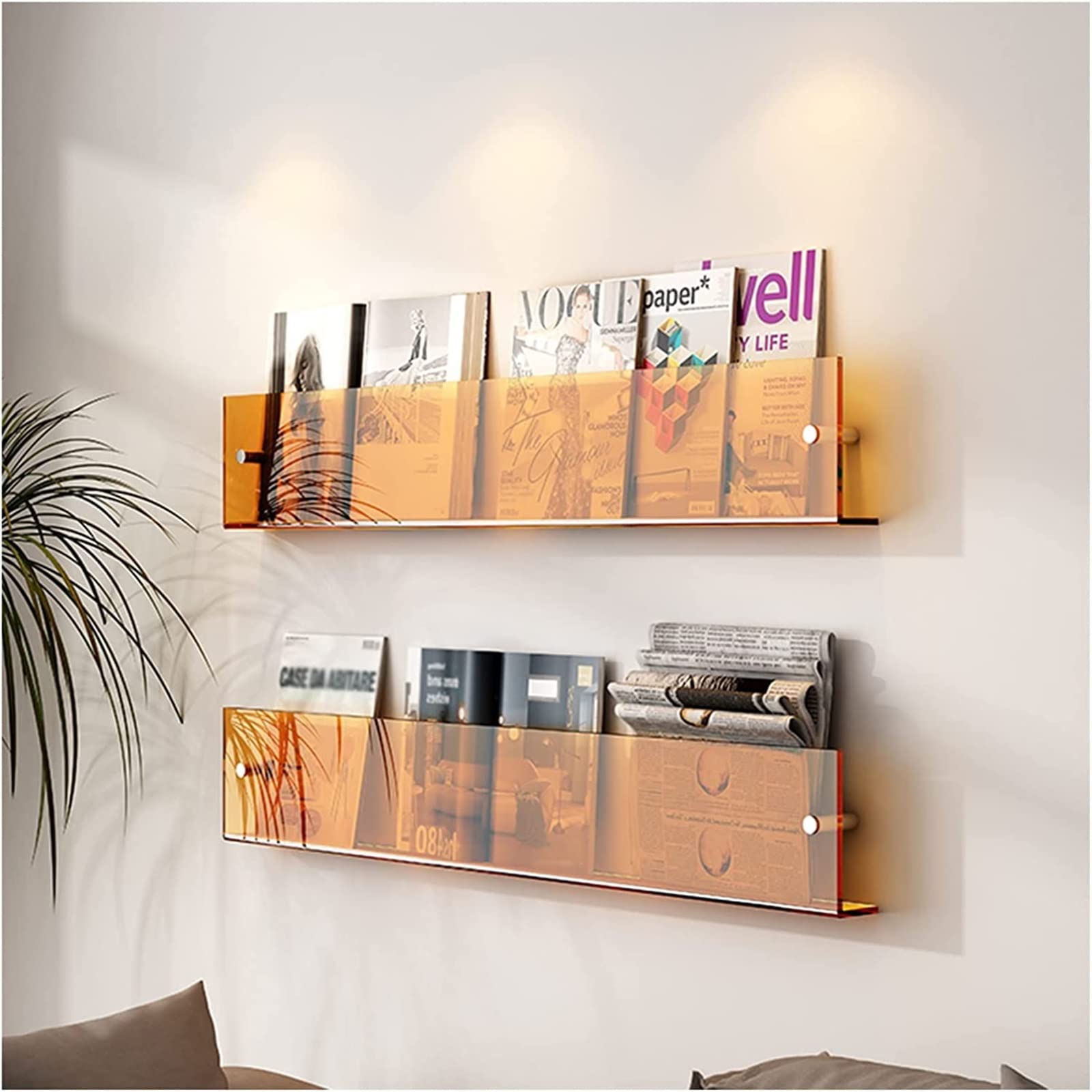 Porte-brochures Mural en Acrylique à 2/3 Niveaux - Porte-revues Transparent pour journaux, Livres, publicités et Documents - Lot de 2, idéal pour la Maison ou Le Bureau