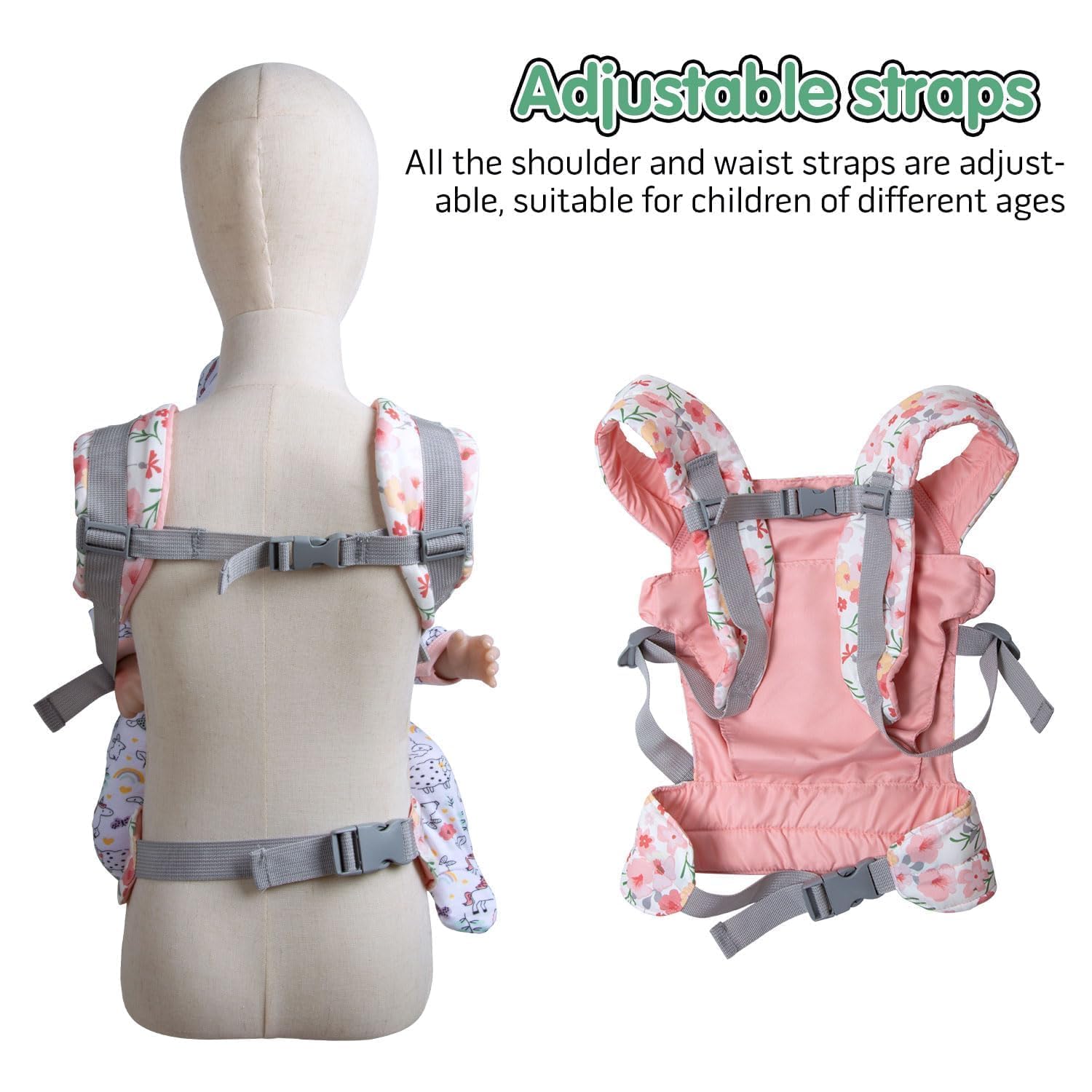 Reborn Babypuppenzubehör mit Tragetasche und Fütterungszubehör für 43,2 - 50,8 - 55,9 cm große Babydoll/Stofftiere, Blumen-Babypuppentrage für kleine Mädchen, Kleinkinder, 10 Stück