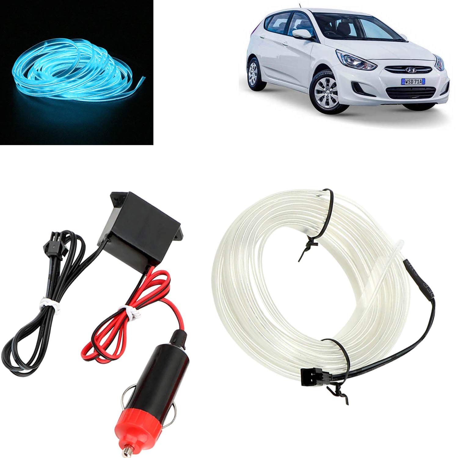 Vocado Dlib797 Ice Blue Car Interior Dash Light Ambient Neon Light for Accent With Adapter
