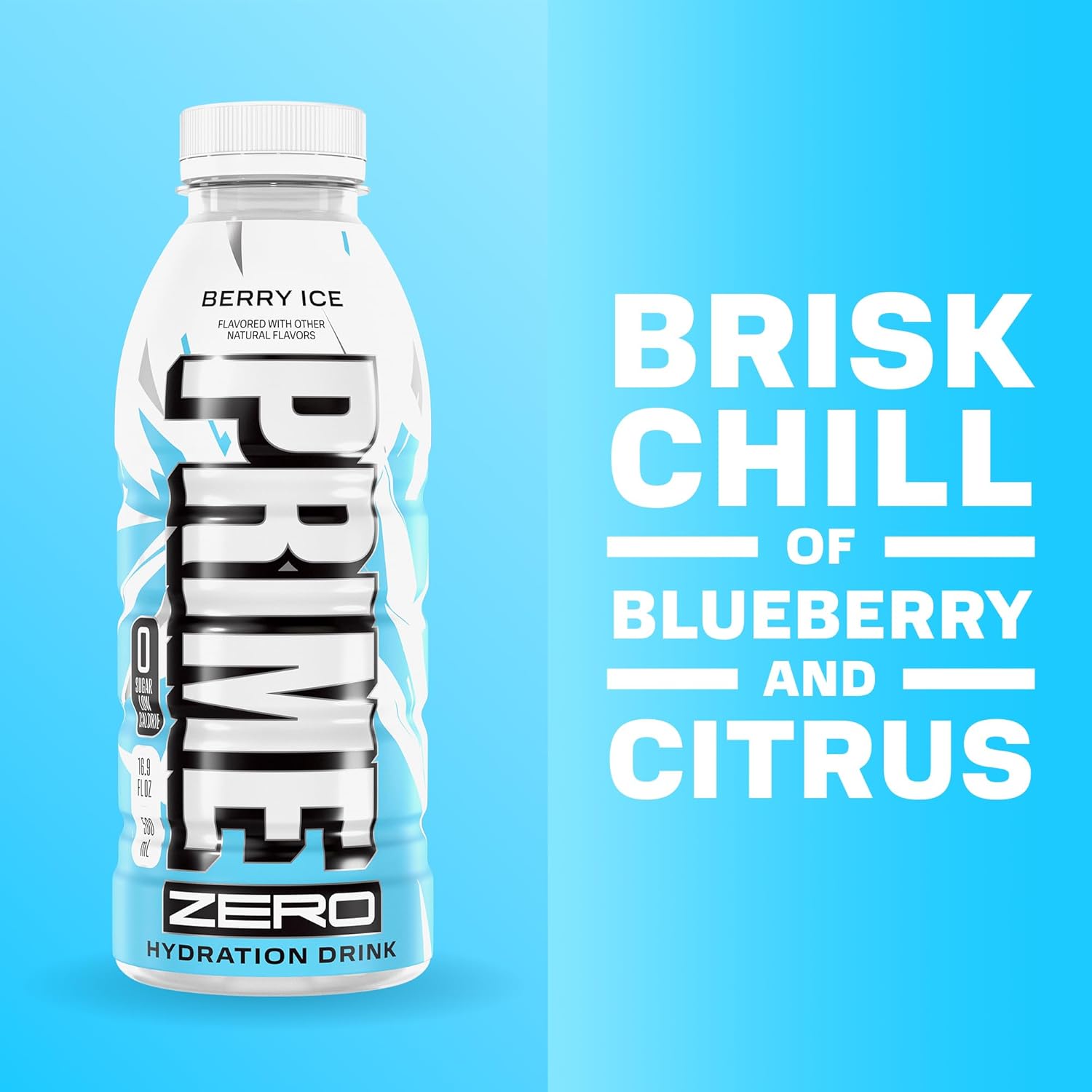 PRIME ZERO BERRY ICE, Sugar Free Sports Drinks, Electrolyte Enhanced to Replenish Fluids, B Vitamins, Antioxidants, Low Calorie, Made with Natural Flavors, 16.9 Fl Oz 12 Pack