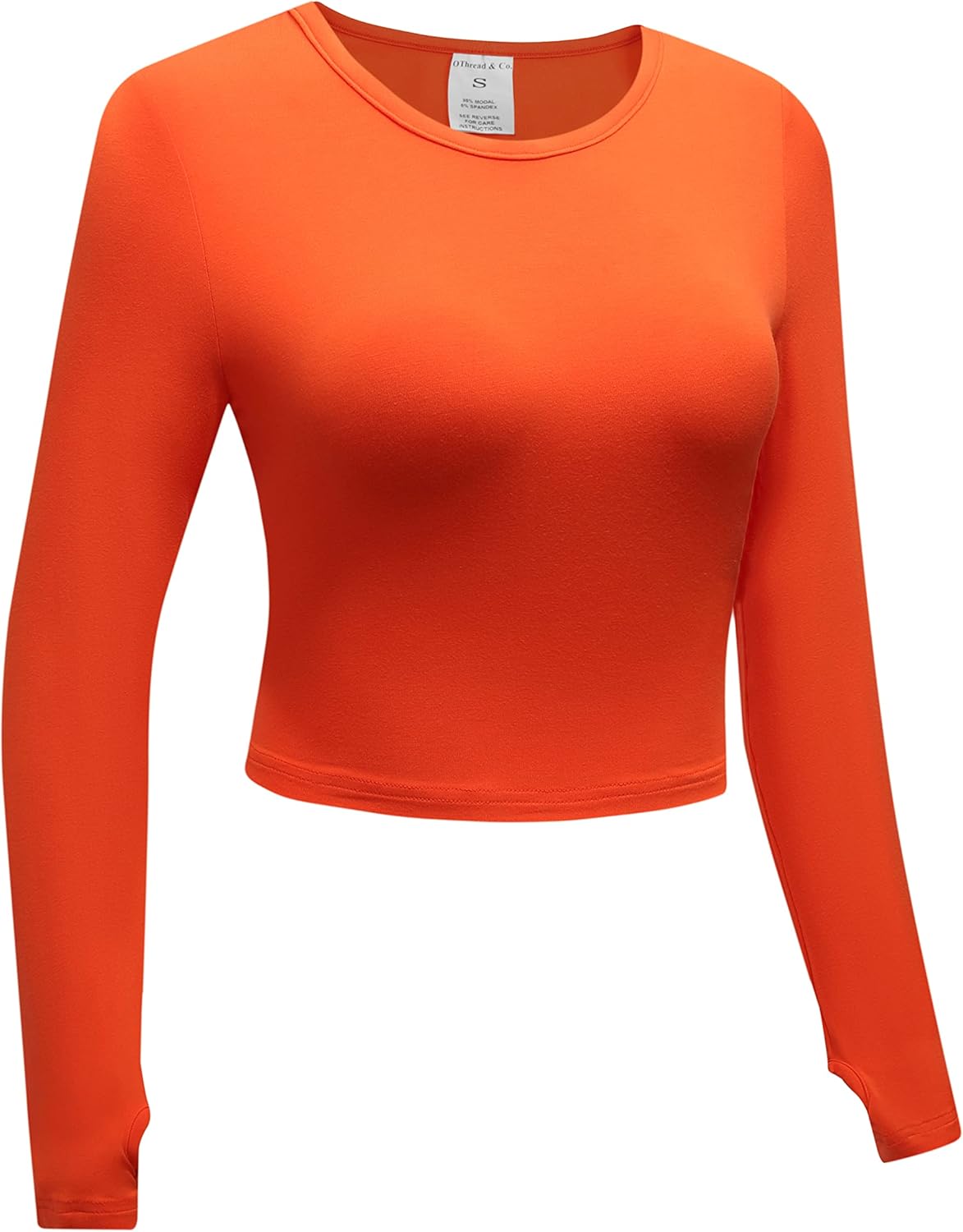 OThread & Co. Women's Long Sleeve Crop Top Comfy Thumb Hole Shirts Basic Stretch Layer - Image 3