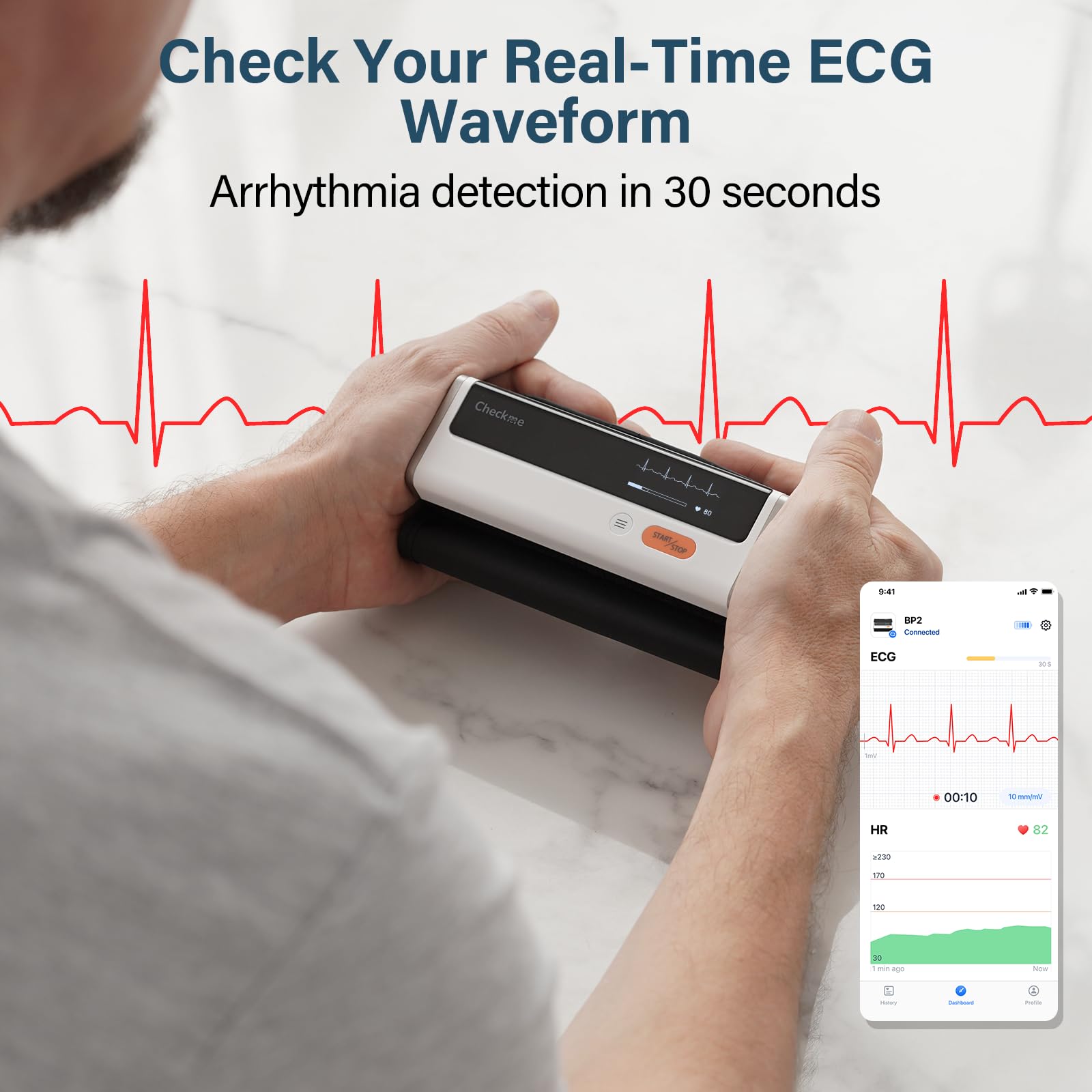 CheckMe Armfit Plus Tensiometro de brazo con ECG y análisis de informes de ECG, medición automática en 30S, APP Gratuita para Android e iOS, con gestión multiusuario y almacenamiento ilimitado