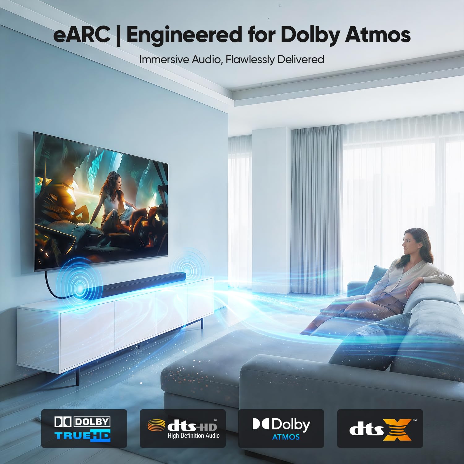 Cable HDMI ARC/eARC 8K para barra de sonido de 2 m, HDMI 2.1 de alta velocidad 48Gbps, cable trenzado 8K @60Hz 4K a 120Hz compatible con Dolby Atmos/DTS:X, HDCP 2.3, HDR10 para TV, PS5, Vizio/Sono