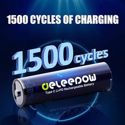 Miniatura 2 de Deleepow Baterías AA recargables USB 1.5 V AA baterías recargables de litio, 3400 mWh, paquete de 12 baterías de litio AA con cable USB de 1500