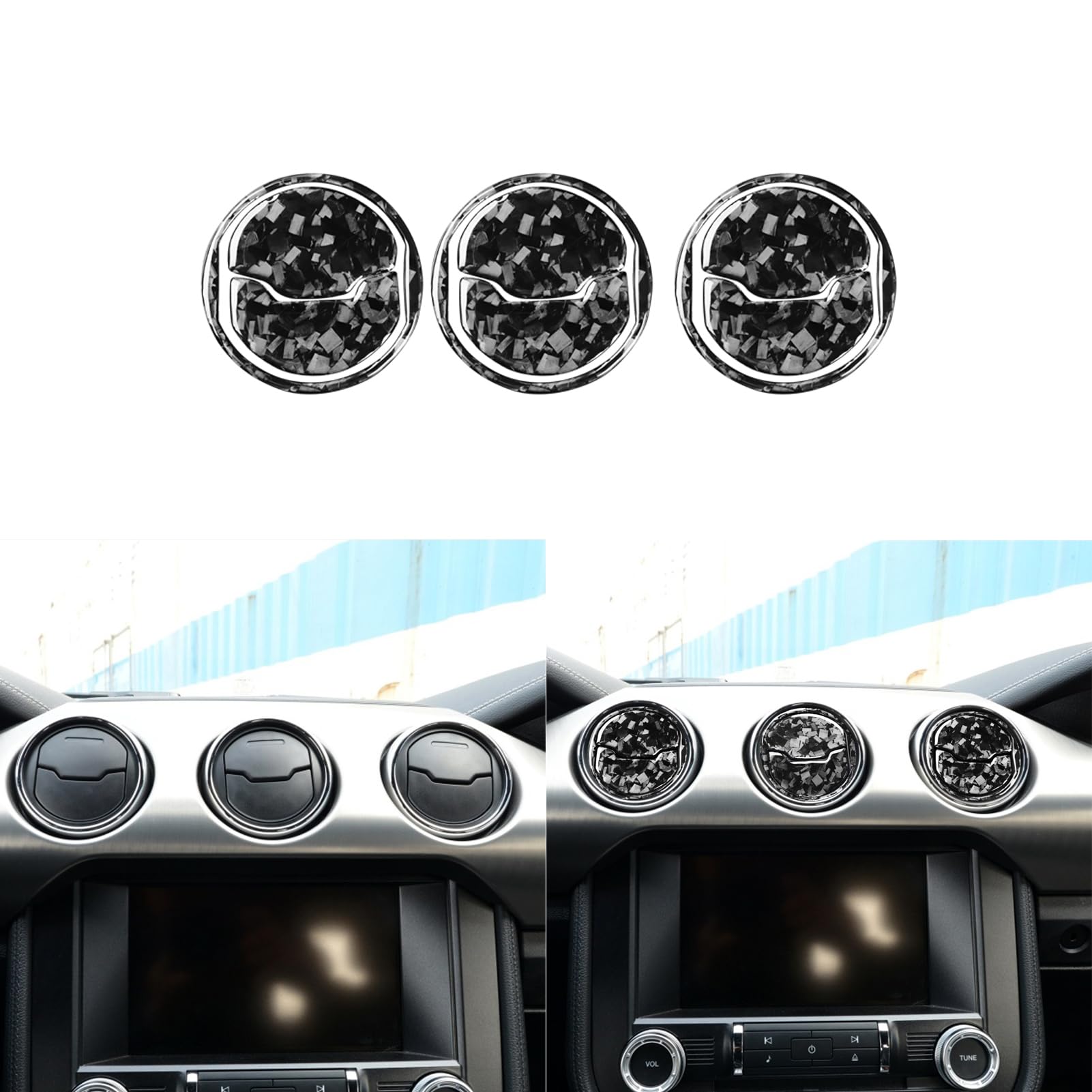 Car Instrument Panel Air Conditioner Outlet Vent Panel Switch Cover Trim Sticker Glossy Black Forged Carbon Fiber Decoration Compatible with Ford Mustang 2015-2020 Auto Interior Accessories