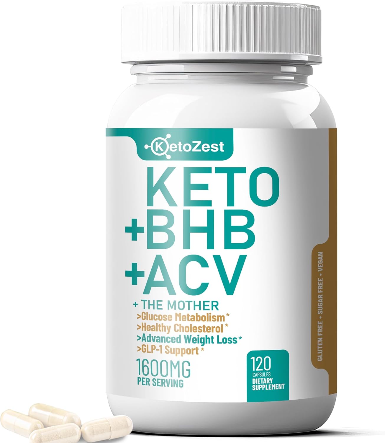 Keto ACV BHB Capsules 1600mg for Advanced Weight Loss & Belly Fat Burn – Organic Apple Cider Vinegar with The Mother Ketones Vegan Supplement – with Vitamin D3 Zinc Chromium for Men Women