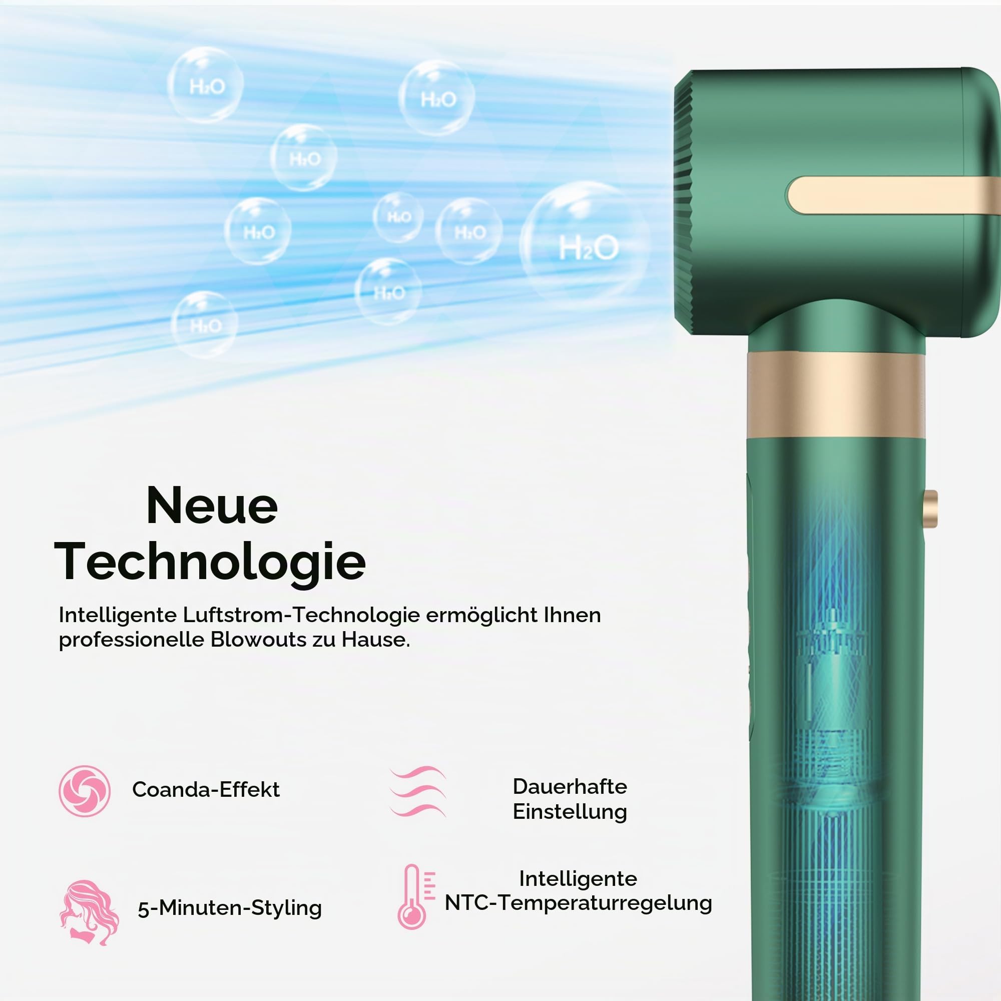 Hair Dryer Brush Airstyler 7 IN 1, 1400W Ionen Haartrockner | Stylingbürsten, Rundbürsten föhn, Haarglätter Bürste, Volumenbürste, Lockenstab, Föhn Diffusor