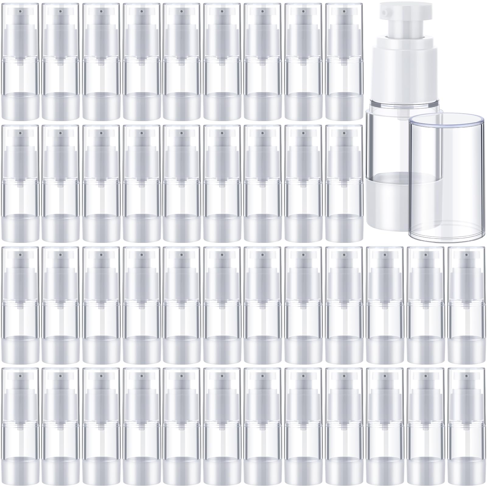 Yaomiao 50 Pcs 0.5 oz 15 ml Airless Pump Bottles Plastic Cosmetic Lotion Dispenser Travel Size Foundation Bottle Refillable Container Vacuum Airless