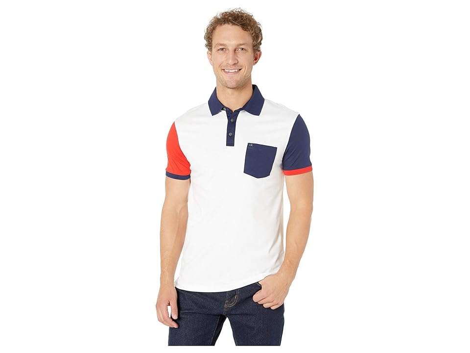 

Calvin Klein Short Sleeve Color Blocked Polo (White Combo) Men's Clothing