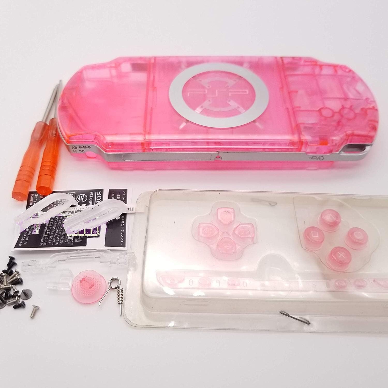 Housing Shell Case Cover Skin Full Housing Replacement for Sony PSP 2000 Game Console (Clear Pink)