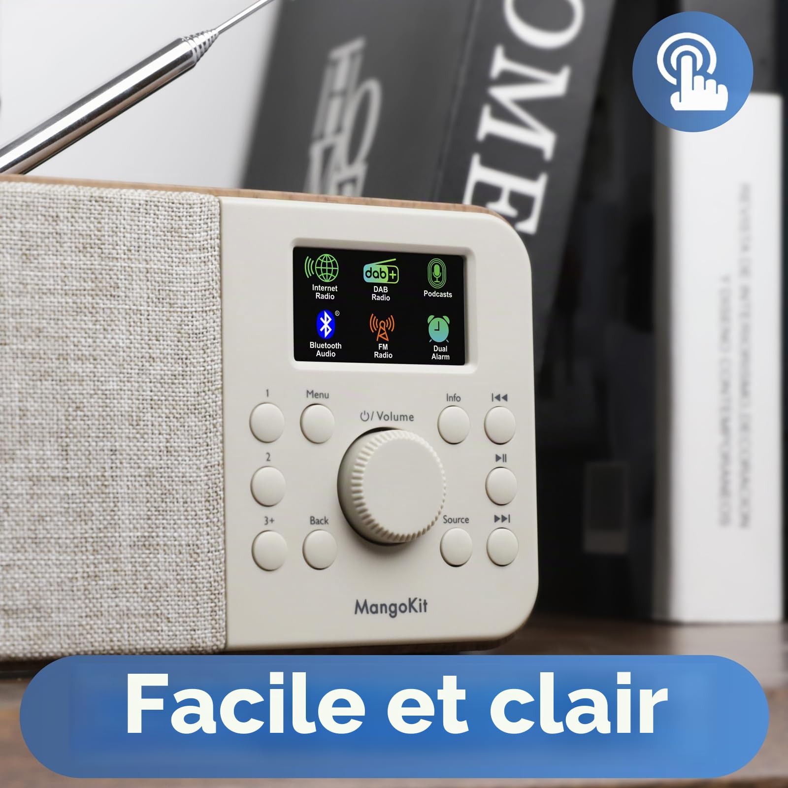SR-L Radio Internet WiFi avec Bluetoot 5.3, FM/Dab/Dab+ Radio,Podcasts,150 Préréglages, Radio Réveil, Radio de Cuisine avec écran Couleur, Prise Casque,Alimentation Secteur ou Batterie-Noyer