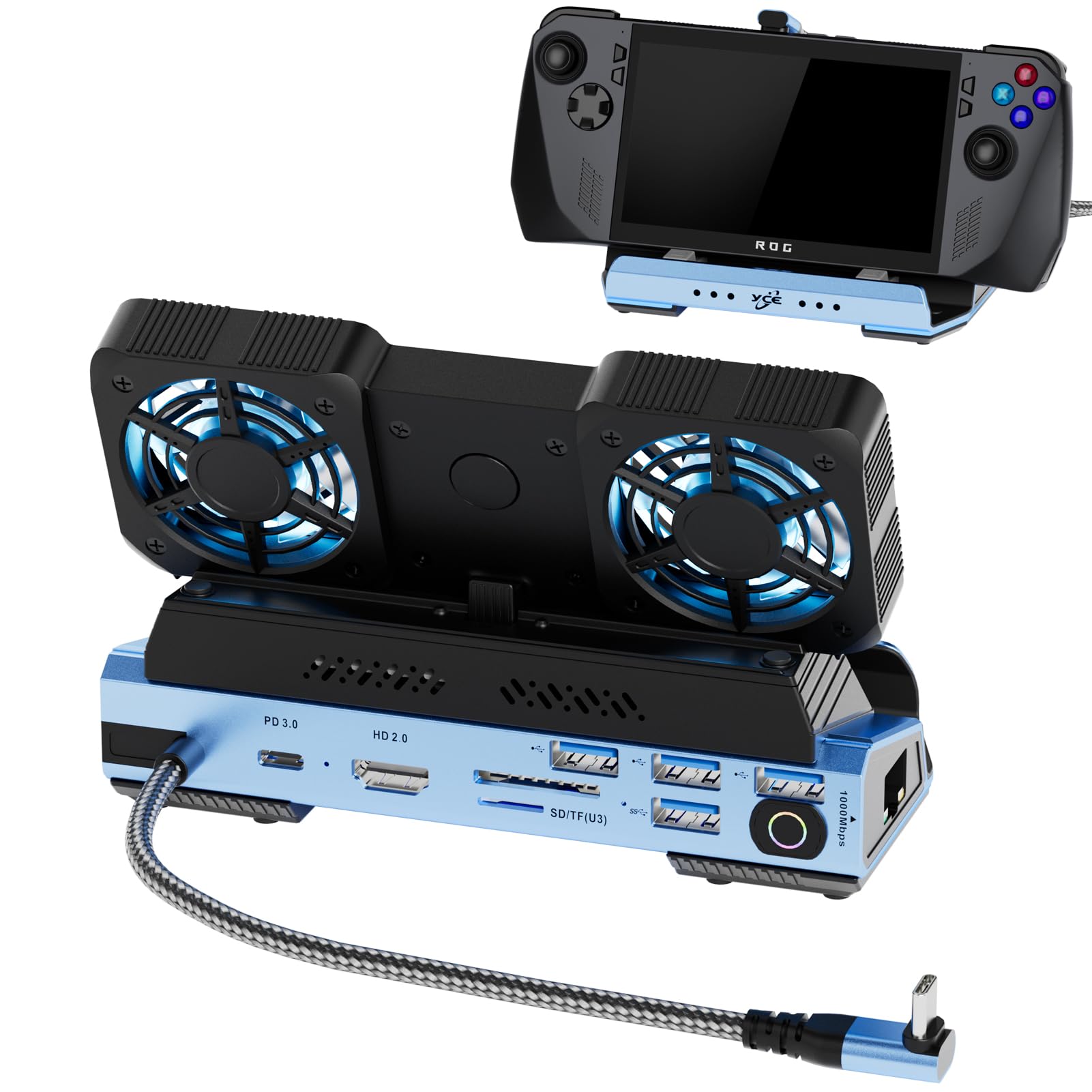 Detachable Dual Cooling Fans 15 in 1 Steam Deck Docking Station with 4K@60Hz 4 USB Ports,1000Mbps,SD/TF Slot,USB-C 100W PD,HD2.0 40Gbps Adapter for