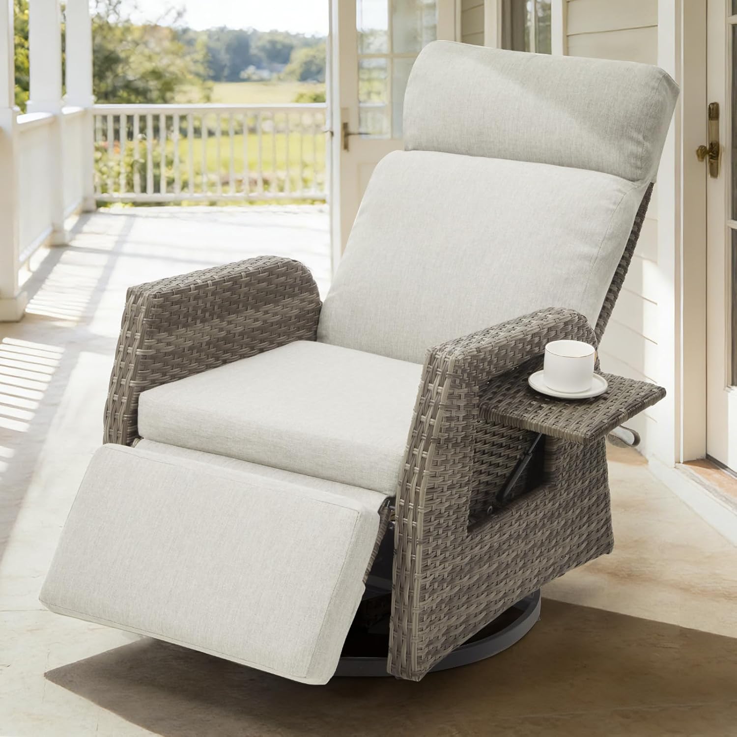 Adjustable Outdoor Recliner Chair with Independent Backrest & Footrest, Gray