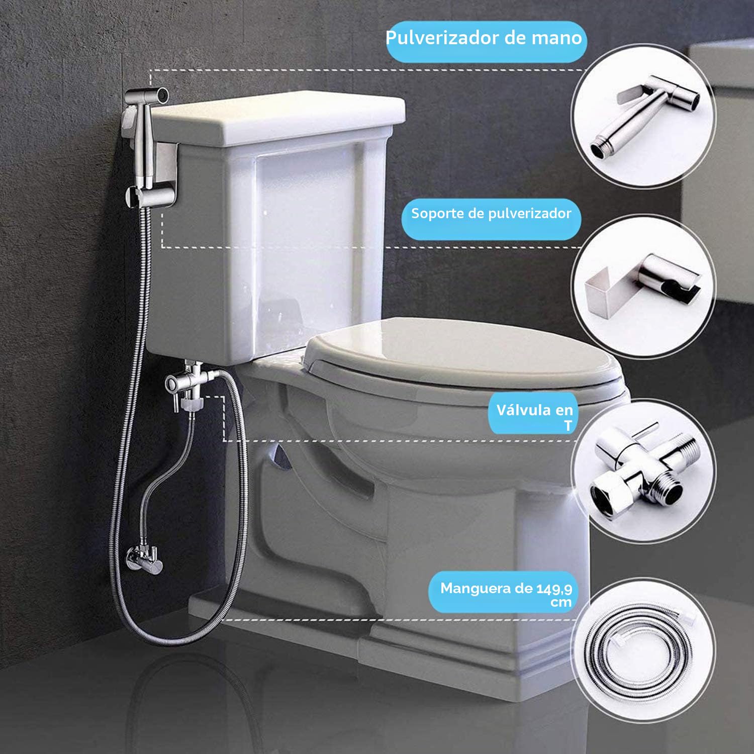 Vaporizador de baño ducha de mano bidé de acero inoxidable con válvula de 3 vías (1/2"-3/8") perfecta para higiene personal, cuidado de limpieza