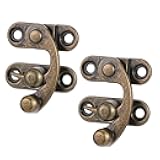 2pcs Bronze Mini Swing Arm Clasp Latch Antique Vintage Lock Clasp Left Right Latch Hook Hasp Horn Lock Metal Catch Curved Buckle for Suitcase Jewelry Box Toolbox, 33mm x 29mm