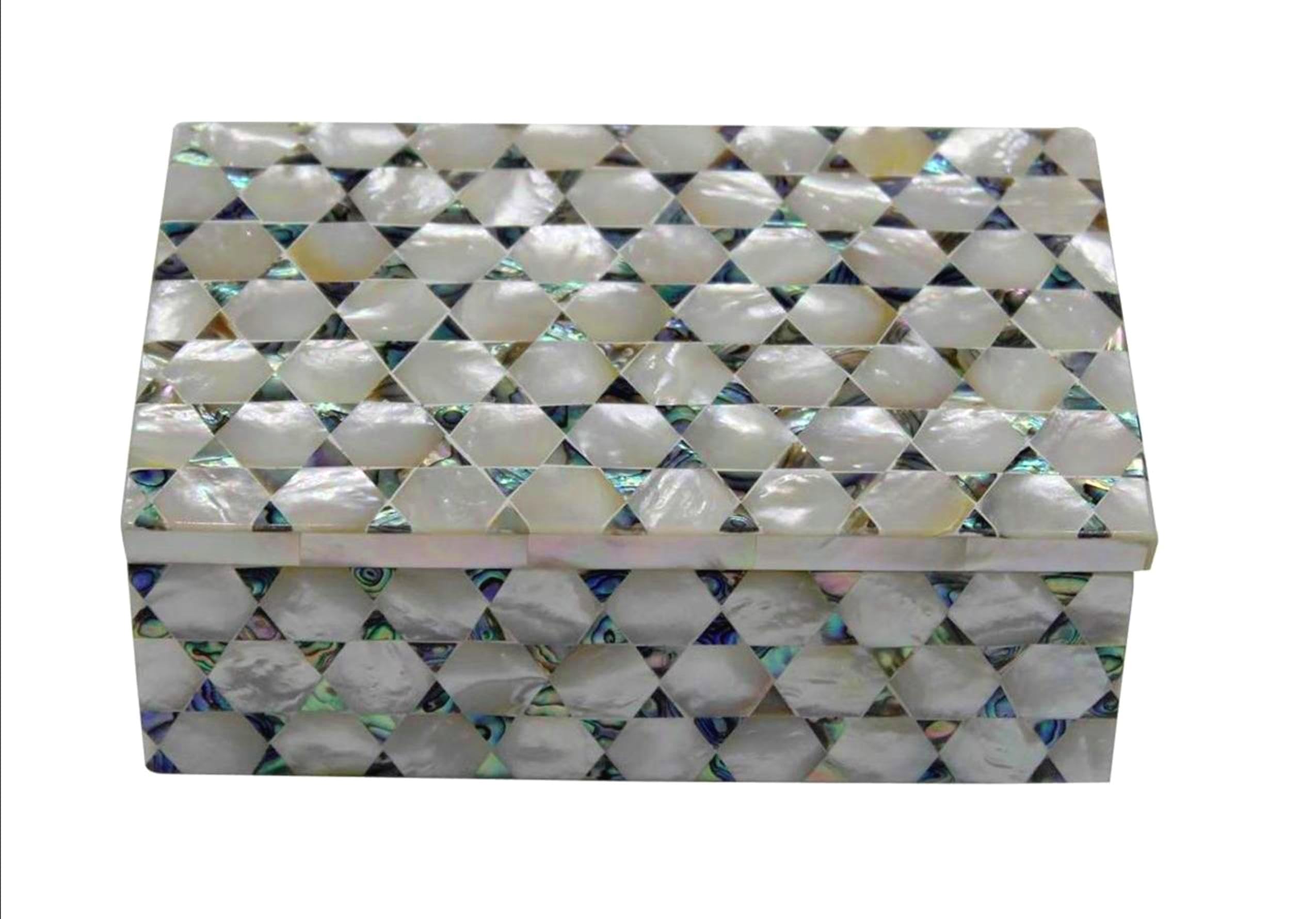 Boîte à bijoux en marbre véritable et nacre rectangle 20x15 cm