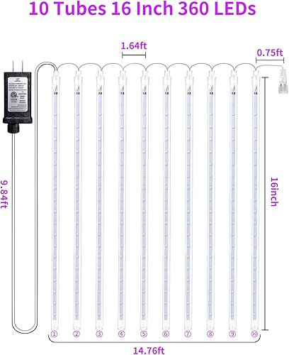 Miniatura 3 de Blingstar Luces de lluvia de meteoritos moradas, luces de Navidad de 16 pulgadas, 360 LED, 10 tubos, luces de lluvia impermeables para exteriores,