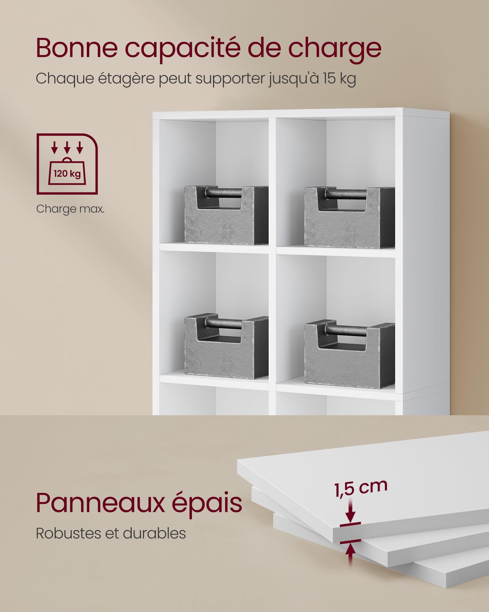 VASAGLE CUSTOS Collection - Bibliothèque en Bois, Étagère de Rangement, Meuble de Rangement Cube, 65,8 x 30 x 130 cm, 1 Pièce, pour Salon Bureau, Blanc CUSTOS LBC024WTV2