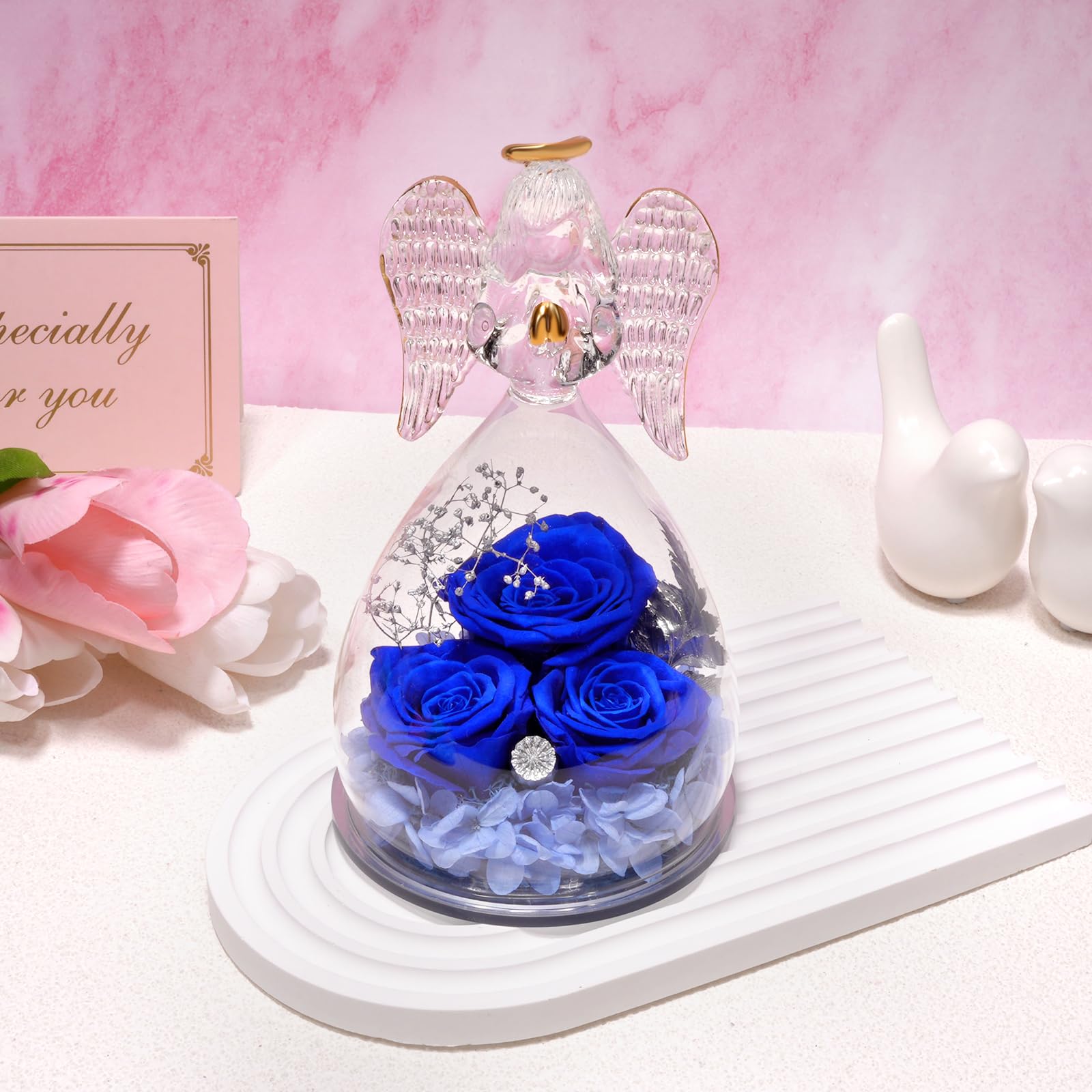 Rosa Stabilizzata In Angelo Di Vetro - Regalo Eterno Per Mamma, Nonna, San Valentino O Natale - Foto 11