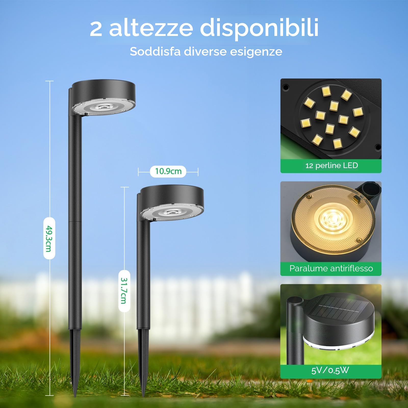 BUCASA Luci Solari da Giardino, 8 Pezzi Moderne Lampada Solare da Esterno con Luci LED Super Luminose, Impermeabili Luce Solare LED Esterno Decorazione per Prato, Patio, Cortile, Passerella, Regali