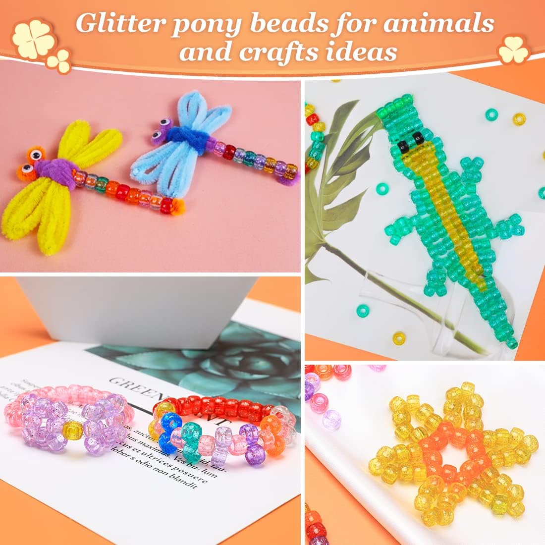 Eppingwin 1200pcs Pony Beads for Bracelets, Glitter Colors Kandi Beads for Hair Braids, Easy Storage Pony Bead for Jewelry Making - Image 3